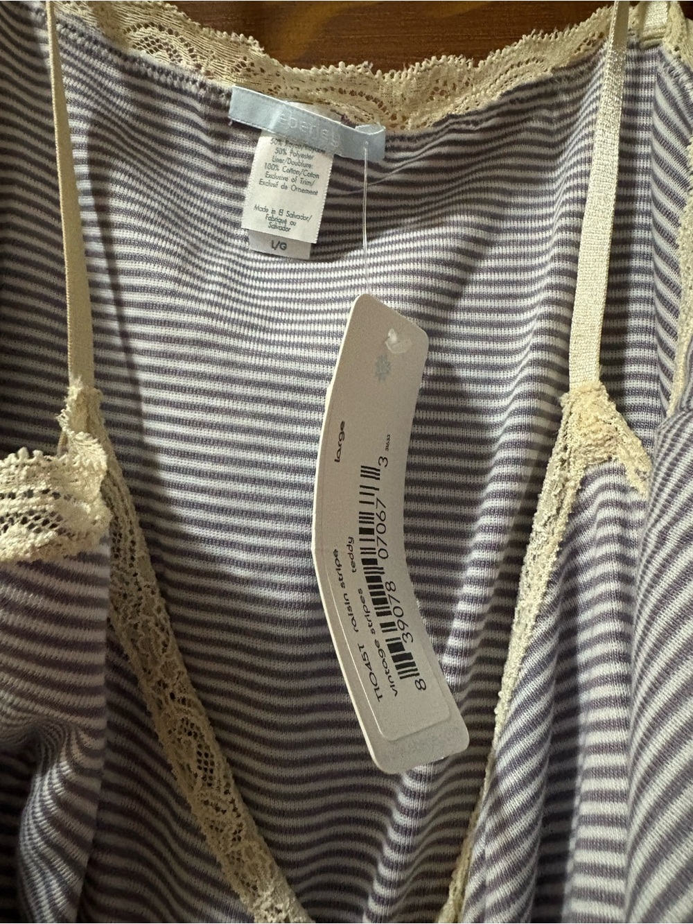 Eberjey Gray & Cream Striped Lace-Trim Chemise - Picture 3 of 3